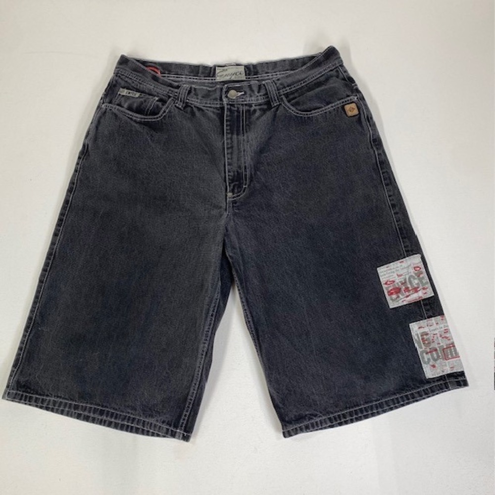 Enyce Denim Y2K Shorts Skater Jorts‎ Graphic Patches Black Size 36